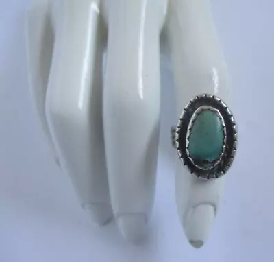 Vintage 1940 Era Turquoise  Palms Native American Size 6.5 Sterling Silver Ring • $195