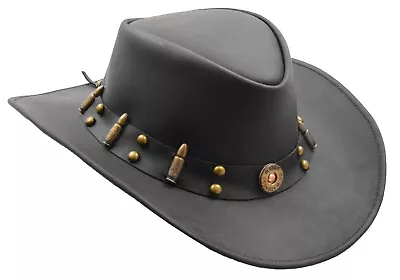 £40.49 • Buy Cowboy Western Real Leather Australian Bush Outback Gunslinger Style Hat Black