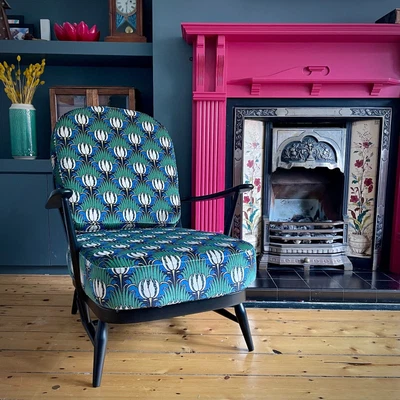 £545 • Buy Vintage Ercol Windsor Armchair - Tulips And Birds Velvet