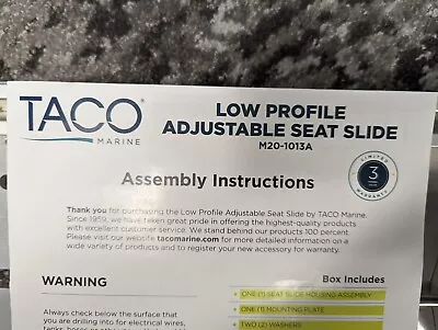 TACO Marine Low Profile Adjustable Seat Slide M20-1013A • $250