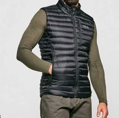 Rab Mens Microlight Down Zip Puffer Vest Gilet Pertex Black Size Small Tags • £80