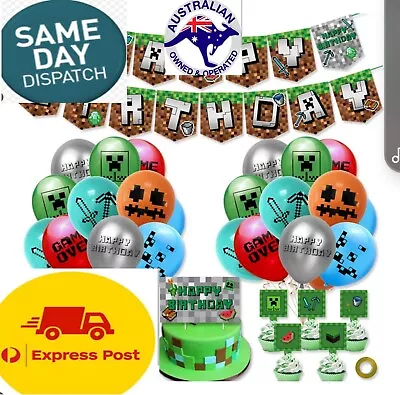 $12.99 • Buy Minecraft  Birthday Party Supplies Balloons Cake Topper Banner Decocoration