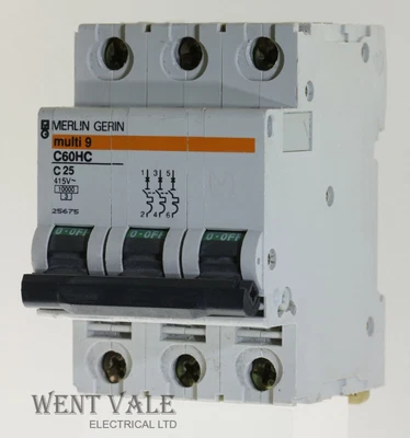 £26.35 • Buy Merlin Gerin Multi 9 - C60HC325 - 25a Type C Triple Pole MCB Used