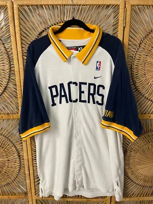 Vtg 90s Nike Indiana Pacers NBA Snap Button Warm-Up Shootaround Jersey Size XL • $100