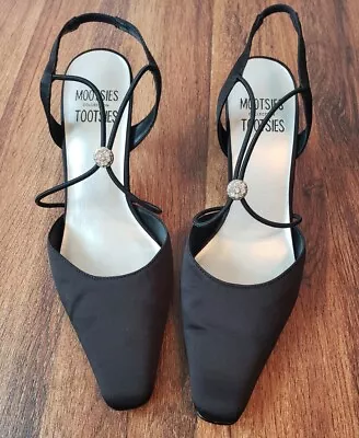 Mootsie Tootsies Collection Moagila Black Satin Pump Mule Slingback Shoes 7.5 M • $12