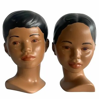 Vintage Holland Marwal Style Plaster Head Bust Boy & Girl Set Pacific Islander  • $41.97