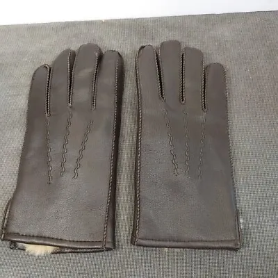 VTG Brown Leather Gloves Rabbit Fur Lined - Medium WPL 9093 FLAW • $19.95