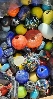 Lot Of Glass Beads Large Sizes Mixed Colors 1 Pound Antique Vintage • $18.99