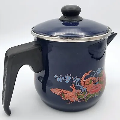 Avsar Enamel Porcelain Turkish Teapot Coffee Pot Vintage 5 T  2  Spout Metal Rim • £17.36