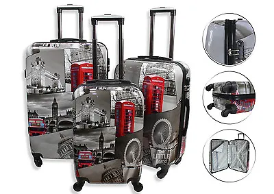 Lightweight 4 Wheel Hard Shell PC London Printed Luggage Suitcase Cabin Travel  • £59.95