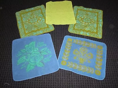 Mixed Lot Of 5 Vtg Sculpted Floral Washcloth Face Cloth Blues Greens • $24