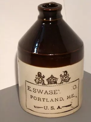 Authentic Antique E. Swasey Co. Portland Me.usa Brown/white Crock Jug L@@k Wow! • $95