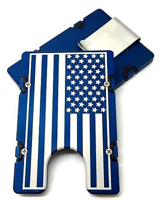 Mens Aluminum Wallet RFID Protection Blue Anodized Large American Flag • $48.99