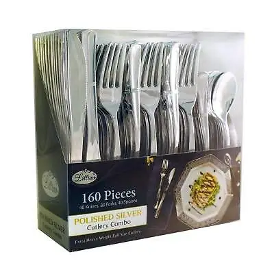$27.99 • Buy Cutlery Silverware Extra Heavy Weight Disposable Flatware Combo Silver 160Ct