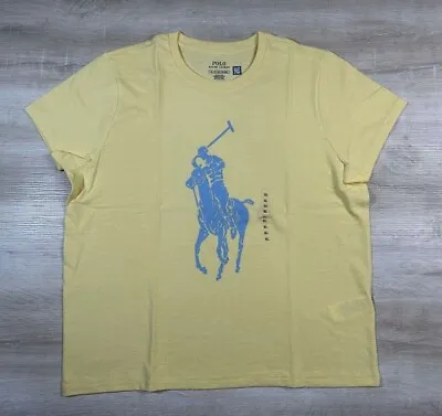 NWT Polo Ralph Lauren Womens Yellow Graphic Big Pony Blue Tee SEE DISCRIPT • $27.95
