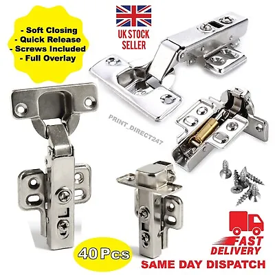 Cabinet Hinges 35mm Full Overlay Soft Close Quick Release Hinge Kitchen Cupboard • £7.49