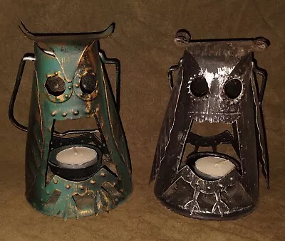 Vintage 2 - Tin Owl Tea Light Candle Holder Lanterns With Handle Hong Kong 6x4  • $20