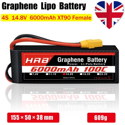 £71.99 • Buy HRB 4S 14.8V LiPo Battery Graphene 100C 6000mAh XT90 For RC Helicopter Car Drone