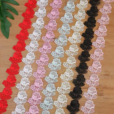 £2.94 • Buy 2 Yards Rose Flower Embroidered Trim Lace Ribbon Fabric DIY Wedding Dress Sewing