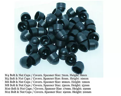 £3.99 • Buy Black Plastic Nut & Bolt Cover Dome Cap Hexagon Head Hat Protection Covers UK