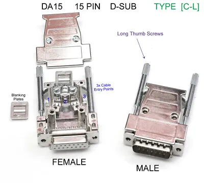 D Sub Solder Connector & Metalised Plastic Shell Side Cable Entry 9 15 25 37 Pin • £3.49