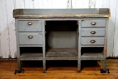 Antique Workbench Kitchen Island Wood Counter Watchmakers Cabinet Machinist Desk • $877.50