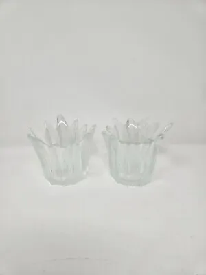 Pair Vintage Scandinavian Style Icicle Glass Mid Century Votive Candle Holders • $29.71