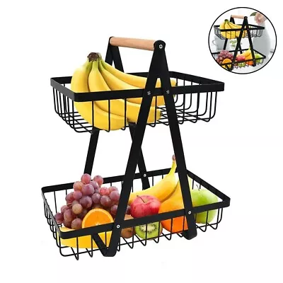 2 Tier Fruit Basket Handle Holder Rack Vegetable Bowl Storage Stand Dining Unit • £9.99