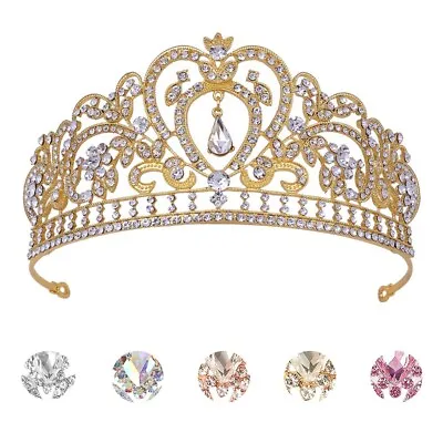 6cm High Crystal Tiara Crown Wedding Bridal Queen Girls Princess Prom 4 Colours • £3.59