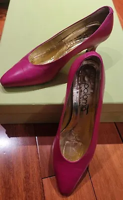 PALOMA Made In Italy Hot Pink / Fuchsia Leather 2” Heel Pump Shoes - Sz 6.5 M • £18.79