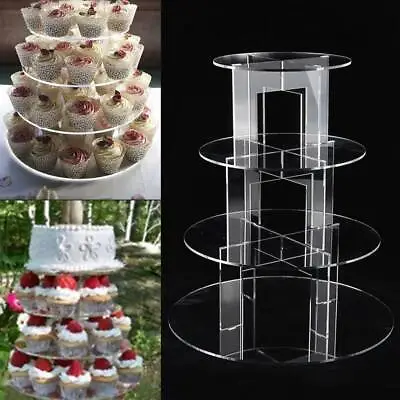£14.29 • Buy Clear Acrylic Round Cupcake Stand Display Wedding&Party 4 Tier Cup Cake Stand