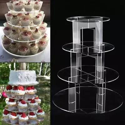 Clear Acrylic Round Cupcake Stand Display Wedding&Party 4 Tier Cup Cake Stand • £12.69