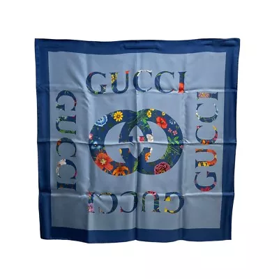 GUCCI #5 Flora Vintage Logo Print Silk Scarf Blue • $266.08