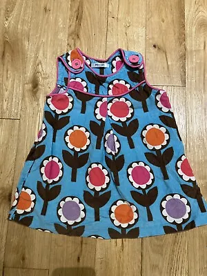 £16 • Buy Baby Boden 6-12 Months Blue Cord Pinafore With Retro Flowers VGUC