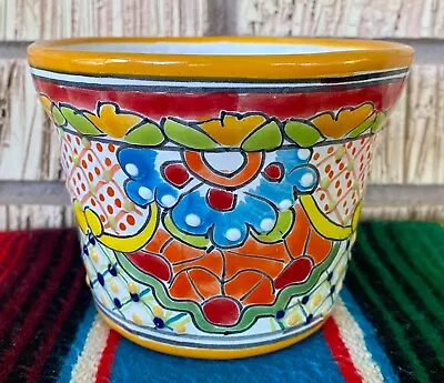 Mexican Ceramic Flower Pot Planter Folk Art Pottery Handmade Talavera #3 • $19.99