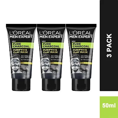 3 PACK - L'Oreal Men Expert Pure Charcoal Purifying Black Clay Face Mask 50ml • £9.99