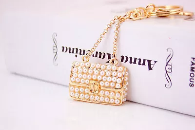 Sparkling Pearls Handbag Shaped Bag Charm Pendant Keyring Key Chain • £4.49