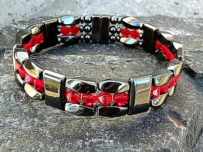 Men’s Women’s Magnetic Hematite Bracelet Anklet Necklace W Siam Ruby 3 Row • $54.99