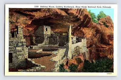 Postcard Colorado Mesa Verde Park CO Balcony House 1940s Linen Unposted • $4
