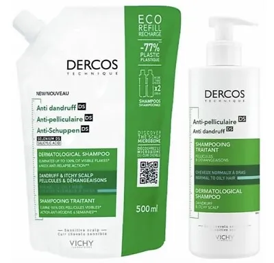 Vichy Dercos DS Anti-Dandruff Shampoo 390ml/500ml-Normal/Oily Hair-Itchy Scalp • £29.99