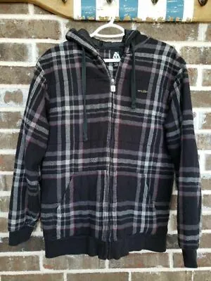 Matix Mens Hoodie Jacket Black Multicolor Plaid Lined 100% Cotton Long Sleeve M • $30.13