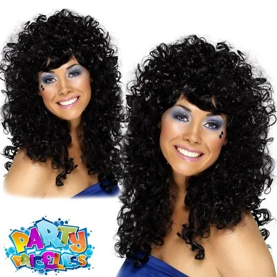£12.49 • Buy Adults Black Boogie Babe Wig 60s 70s 80s Cher Fancy Dress Costume Ladies Womens