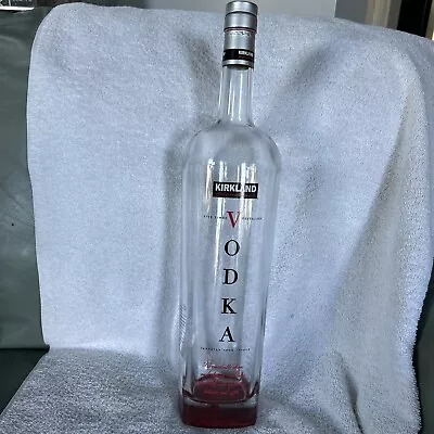 17.5  KIRKLAND Signature Vodka EMPTY 1.75L RED Bottom GLASS Plastic Cork ~France • $6.99