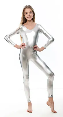 £22 • Buy Girls All Colours Shiny Metallic Dance Fancy Dress Long Sleeve Catsuit KDC017