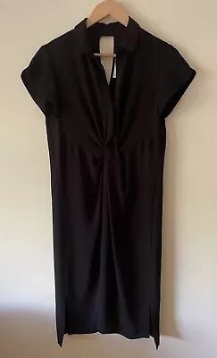 VERONIKA MAINE - Size 8 Or S Black Twist & Button Front Dress # 33 • $29