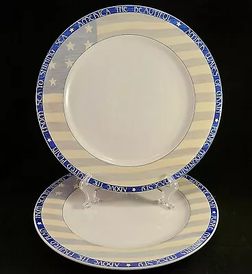 2 America The Beautiful Dinner Plates Patriotic US Flag Sakura Warren Kimble  • $29.94