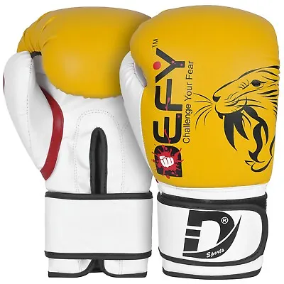 DEFY® BEGINNERS GEL Boxing Gloves Leather Punch Training Kickboxing MMA Yellow • $20.99