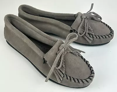 Minnetonka Moccasins Classic Gray Suede Rubber Sole Shoes Womens US 7 NEW • £29.19