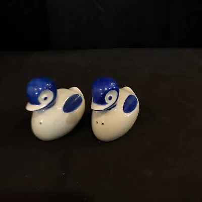 Vintage White And Blue Porcelain Ducks Salt And Pepper Shakers B28 • $20