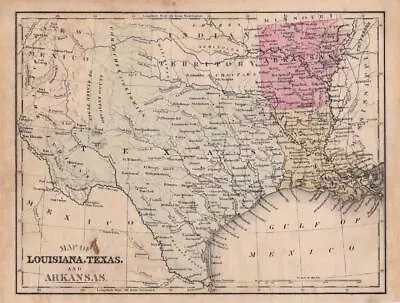 1874 Mitchell's New Geography Map-texas Mexico Territory La Ar-hand Colored • $18